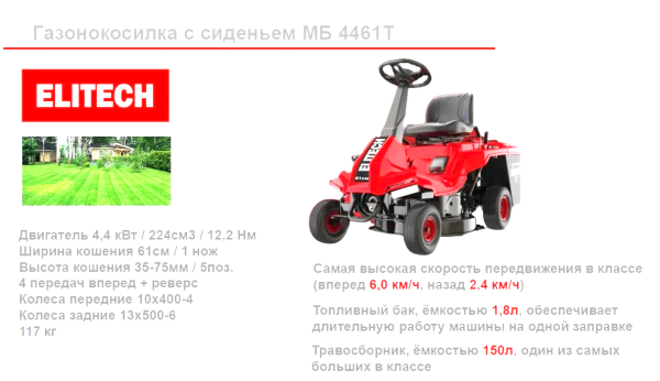 Газонокосилка бензиновая ELITECH МБ 4461Т