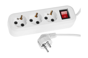 Электроудлинитель  3м, 3 гнезда, с заземлением, 2200Вт, ПНС 0.75кв/мм, выключатель