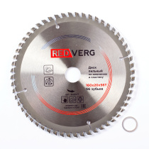 Диск пильный по алюминию и пластику REDVERG твердосплавный 165х30/20мм, 56 зубьев(800581)