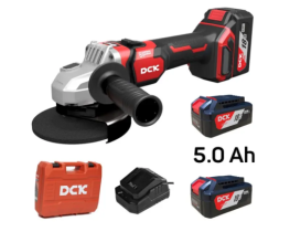 Машина шлифовальная угловая аккумуляторная бесщеточная DCK KDSM04-125FK, 125мм, 2*5А/ч, 9000 об/мин